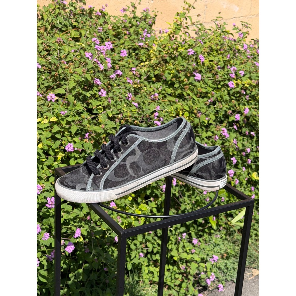 Coach Signature C Jacquard Low Top Sneakers Women's 7B Black Gray y2k streetwear